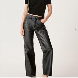 Zara Black Straight Leg Leather Pants